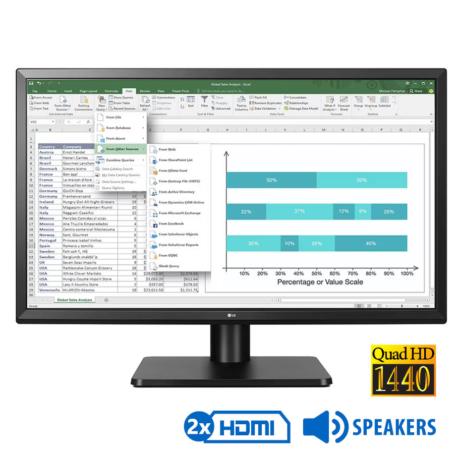 101442_1 Used Monitor 27QD58P-B/LG/27``QHD/2560x1440/Wide/Black/w/Speakers/DP & 2x HDMI - Image 1